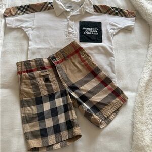 Burberry White Polo with Classic Beige Check Shorts